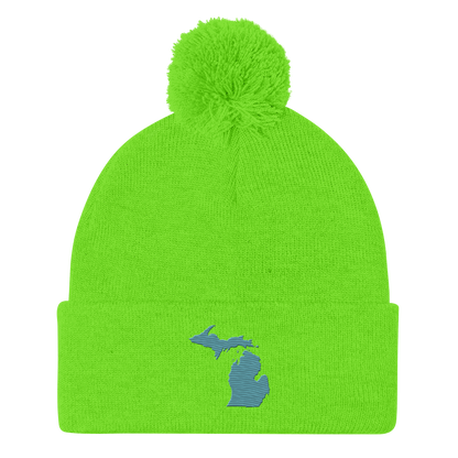 Michigan Pom-Pom Beanie | Huron Blue Outline