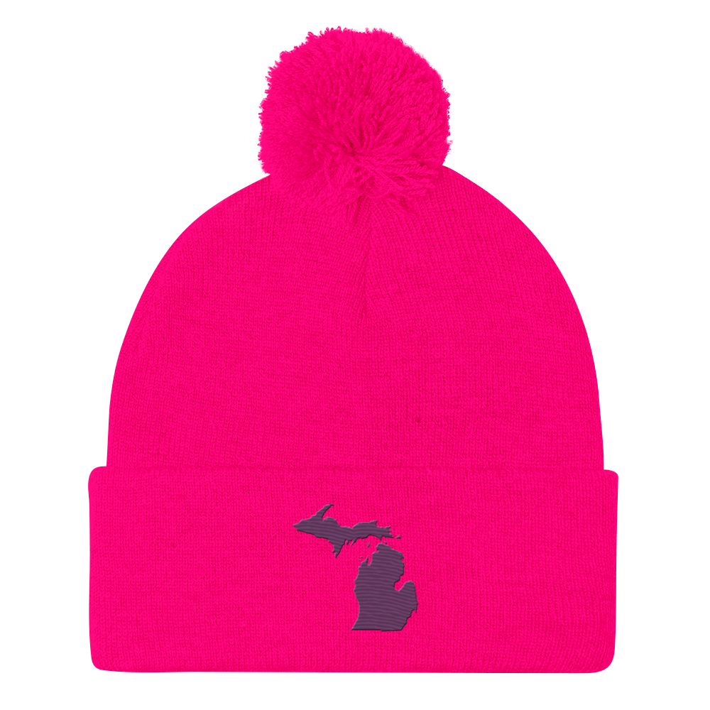 Michigan Pom-Pom Beanie | Plum Outline