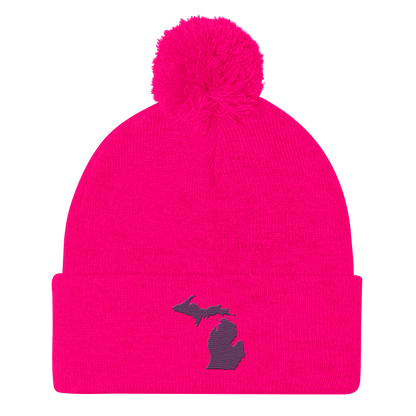 Michigan Pom-Pom Beanie | Plum Outline