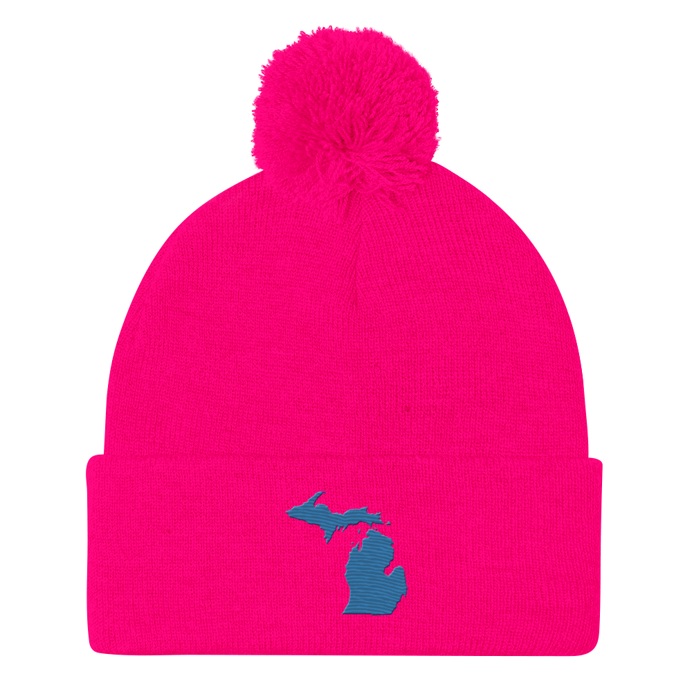 Michigan Pom-Pom Beanie | Superior Blue Outline