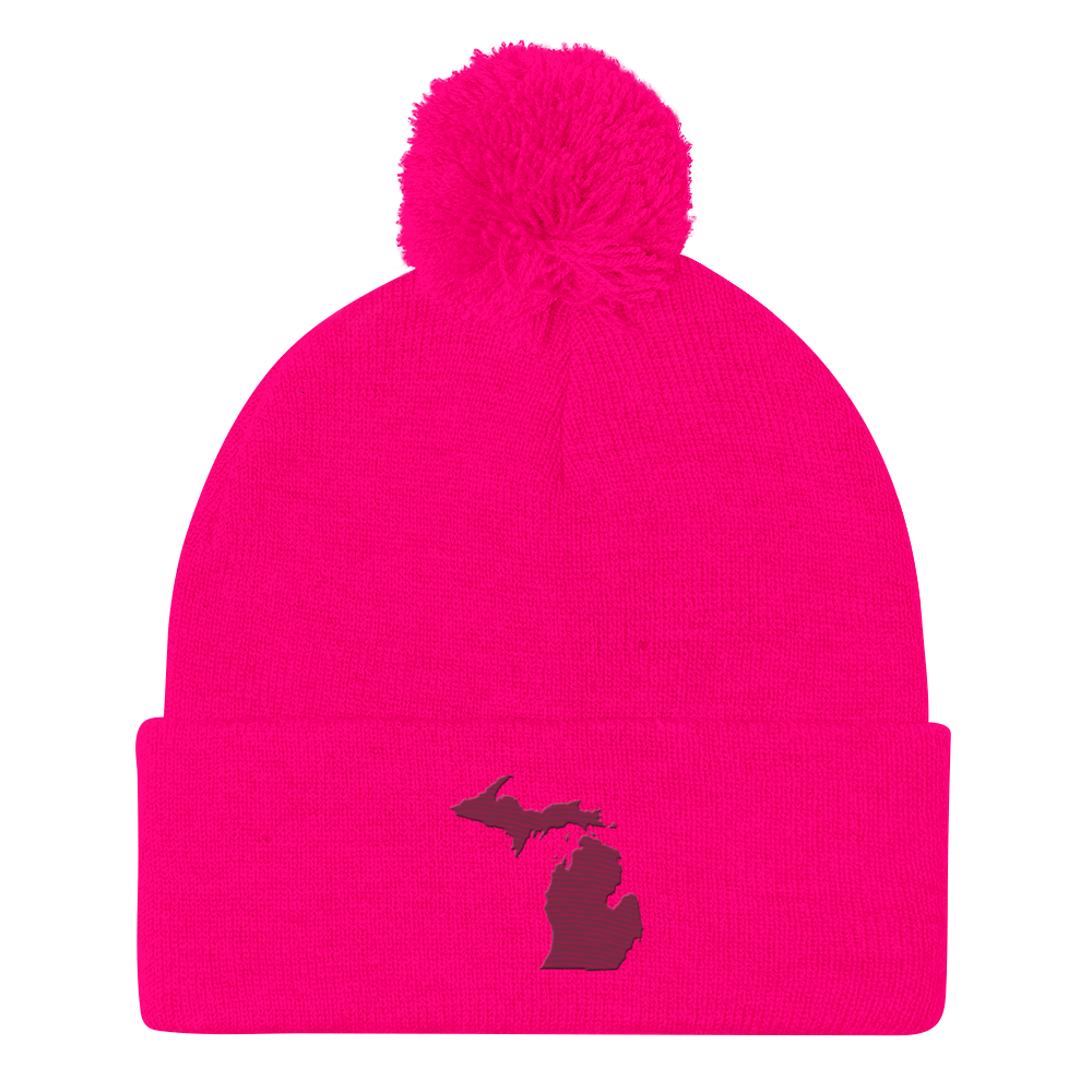 Michigan Pom-Pom Beanie | Ruby Red Outline