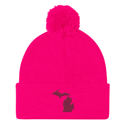 Michigan Pom-Pom Beanie | Ruby Red Outline