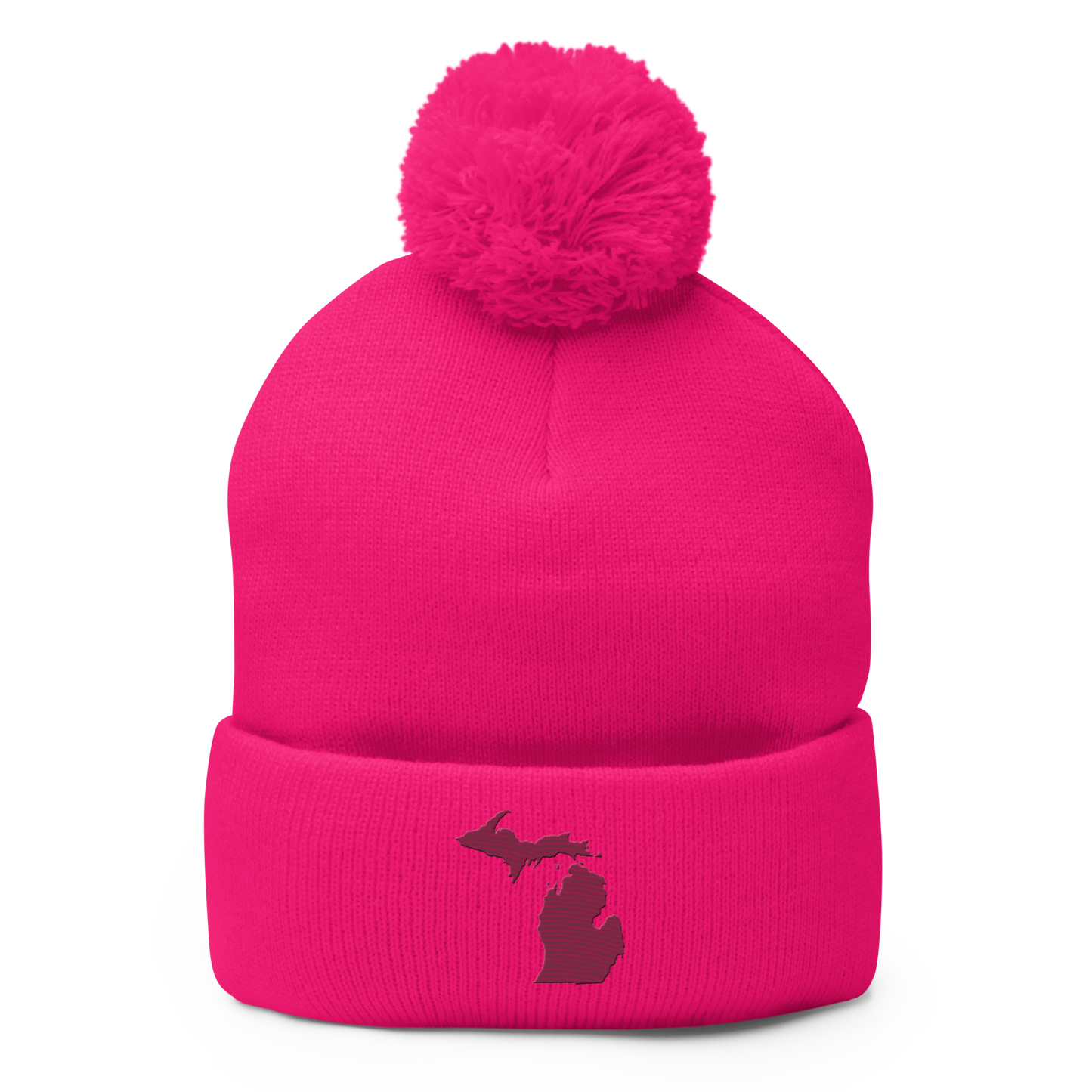 Michigan Pom-Pom Beanie | Ruby Red Outline