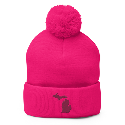 Michigan Pom-Pom Beanie | Ruby Red Outline