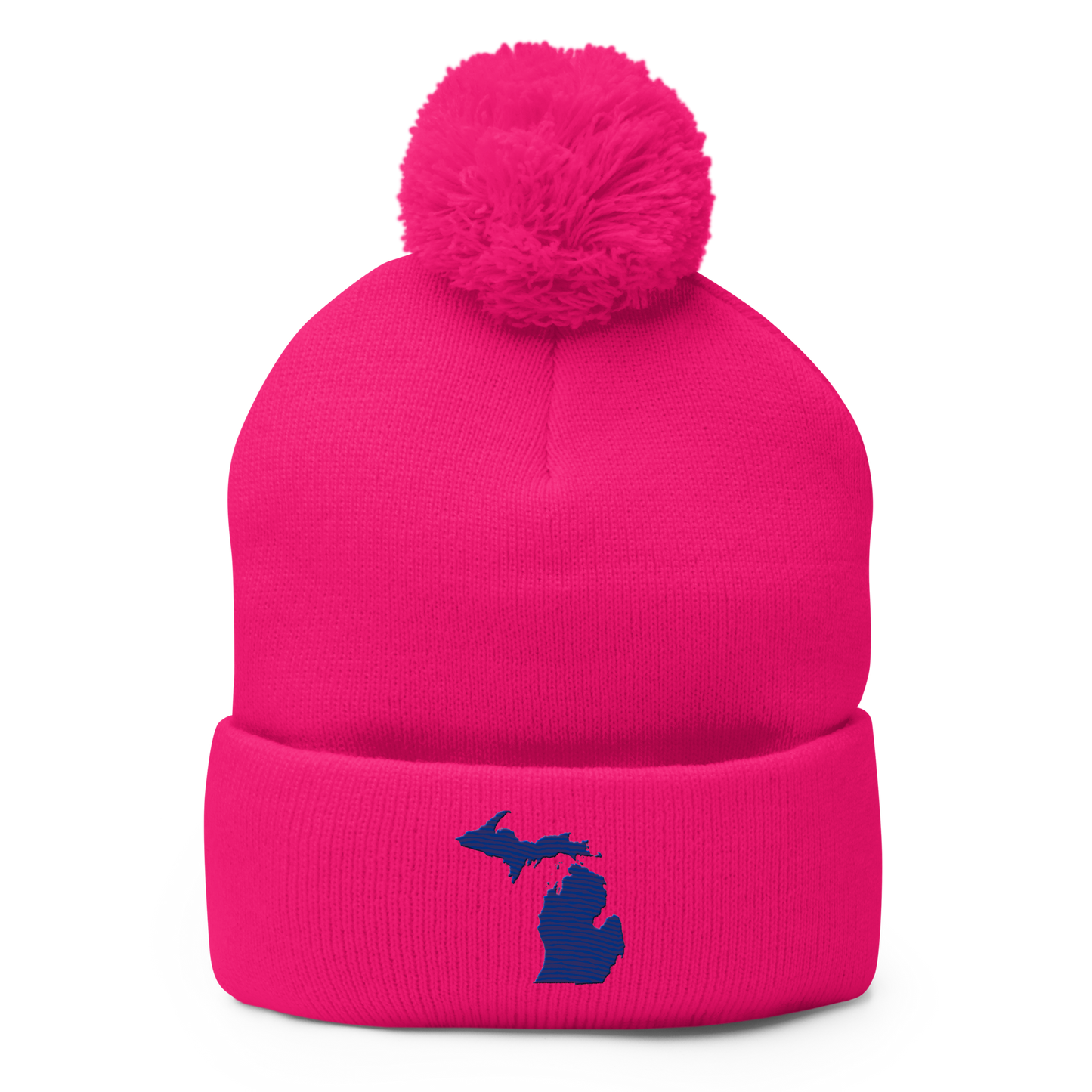 Michigan Pom-Pom Beanie | Bourbon Blue Outline