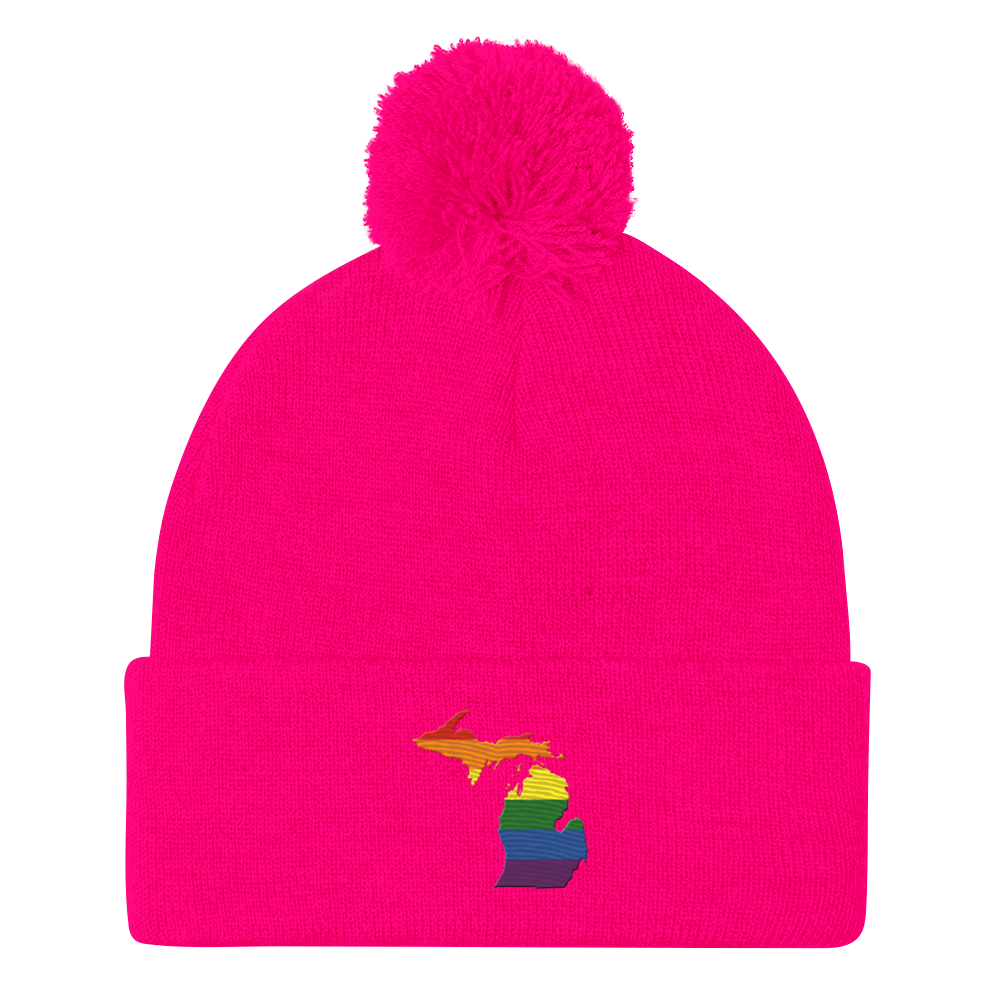 Michigan Pom-Pom Beanie | Rainbow Pride Outline