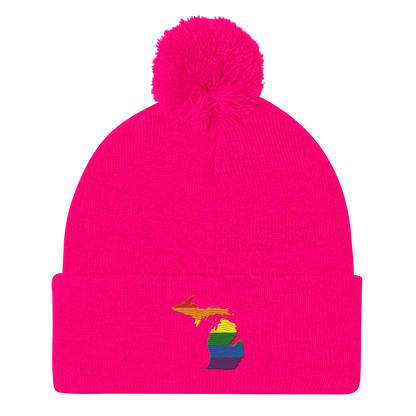 Michigan Pom-Pom Beanie | Rainbow Pride Outline