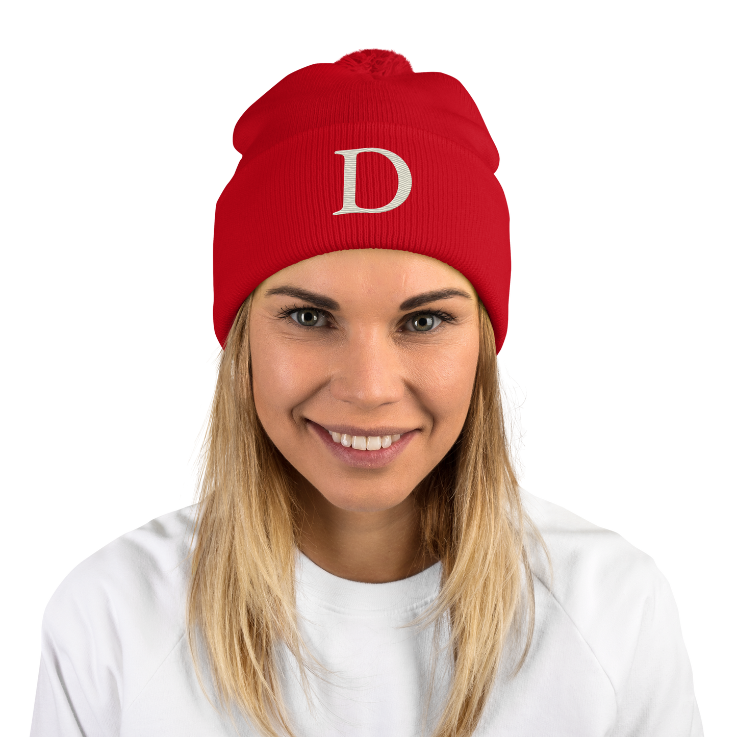 Detroit 'Old French D' Pom-Pom Beanie (Ivory White)