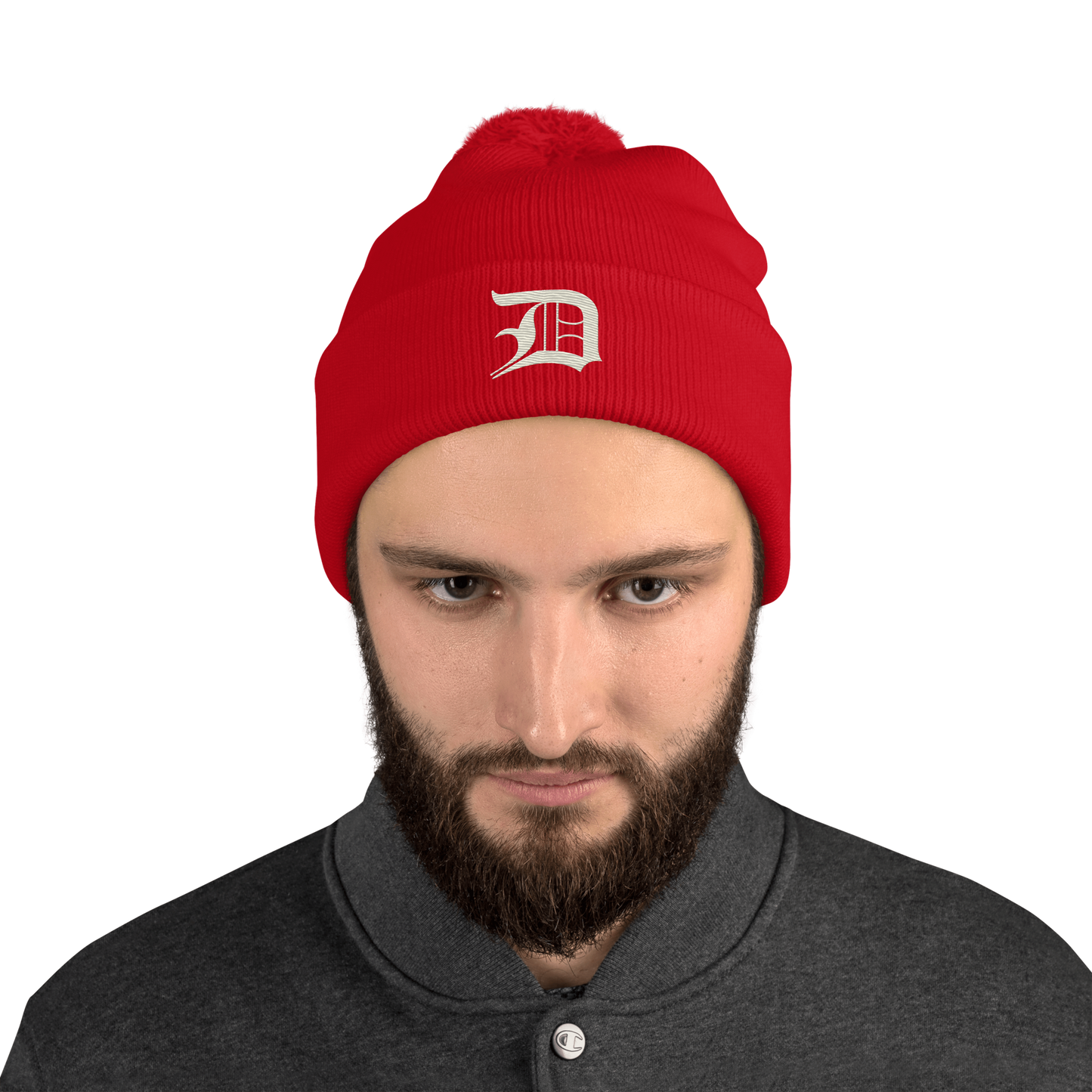 Detroit 'Old English D' Pom-Pom Beanie (Ivory White)