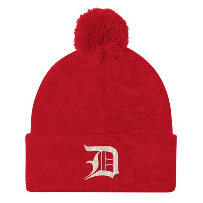 Detroit 'Old English D' Pom-Pom Beanie (Ivory White)