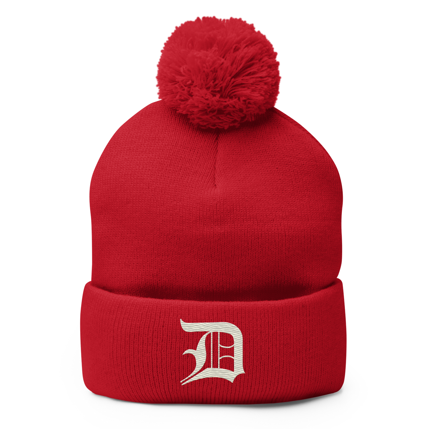 Detroit 'Old English D' Pom-Pom Beanie (Ivory White)