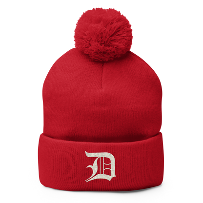 Detroit 'Old English D' Pom-Pom Beanie (Ivory White)