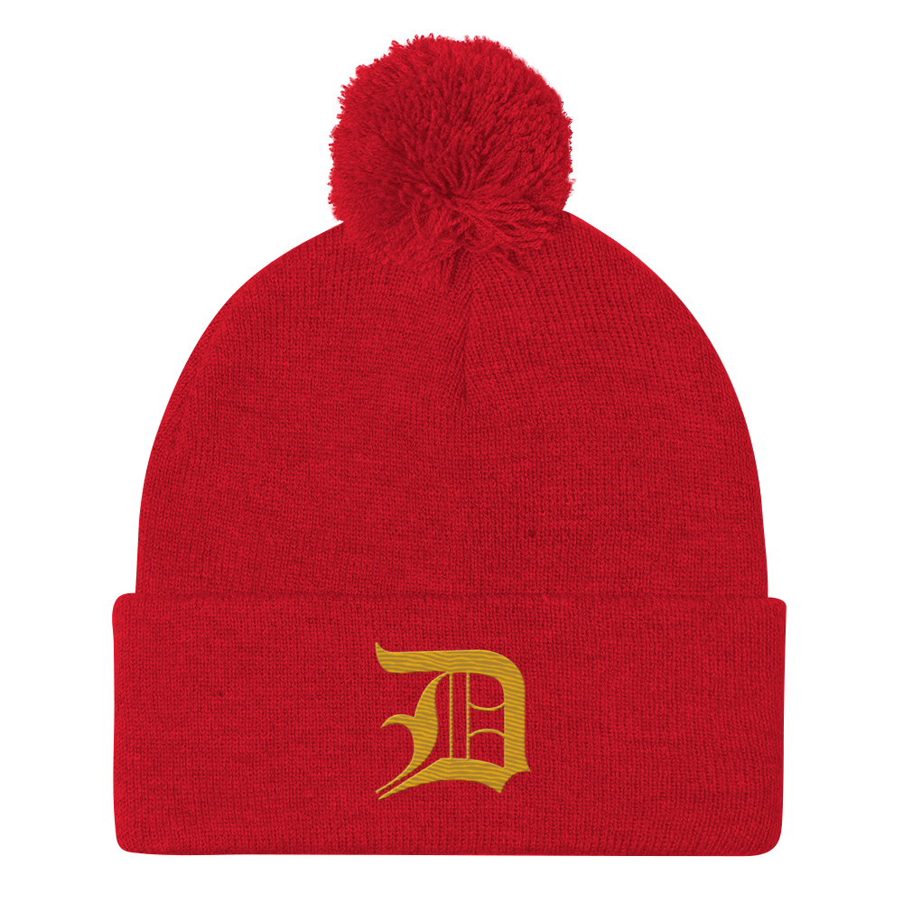 Detroit 'Old English D' Pom-Pom Beanie (Gold)