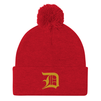 Detroit 'Old English D' Pom-Pom Beanie (Gold)