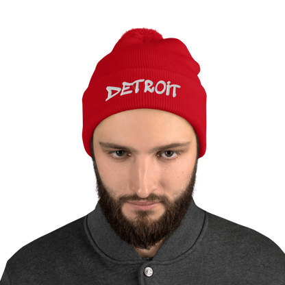 'Detroit' Pom-Pom Beanie (Tag Font)