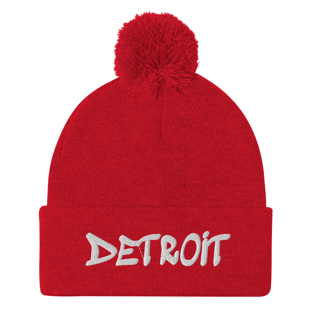 'Detroit' Pom-Pom Beanie (Tag Font)