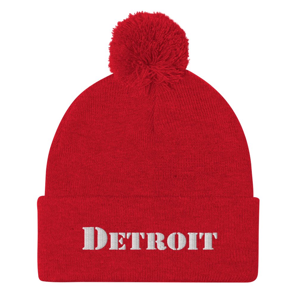 'Detroit' Pom-Pom Beanie (Army Font)