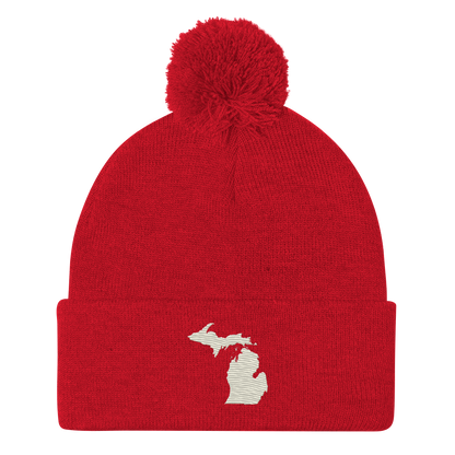 Michigan Pom-Pom Beanie | Ivory White Outline