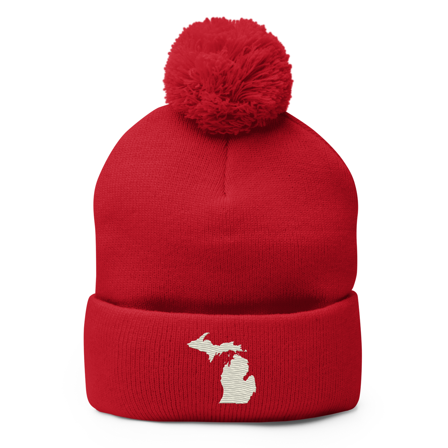 Michigan Pom-Pom Beanie | Ivory White Outline