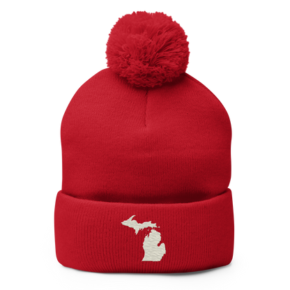 Michigan Pom-Pom Beanie | Ivory White Outline