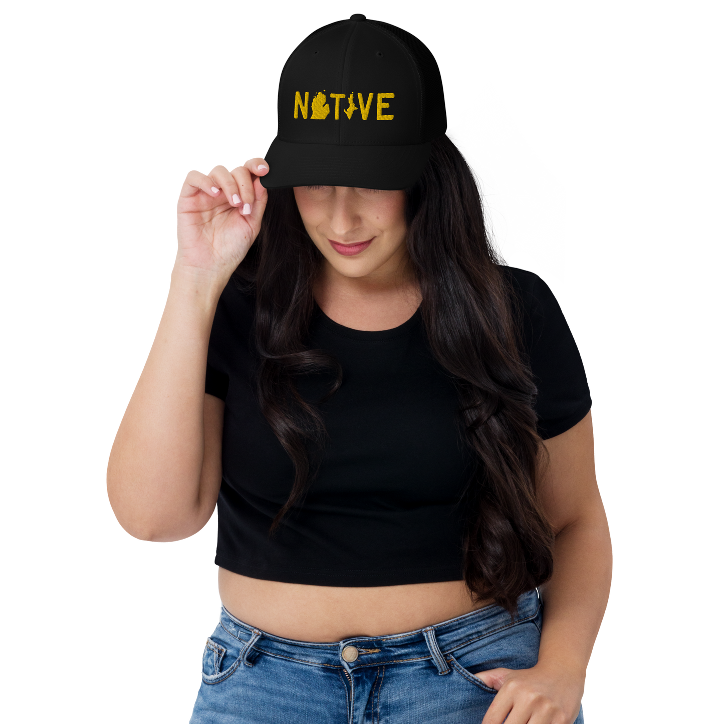 Michigan 'Native' Trucker Hat (Licence Plate Font) | Gold Embroidery