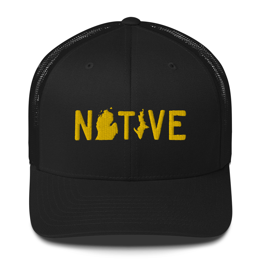 Michigan 'Native' Trucker Hat (Licence Plate Font) | Gold Embroidery