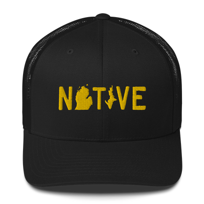 Michigan 'Native' Trucker Hat (Licence Plate Font) | Gold Embroidery