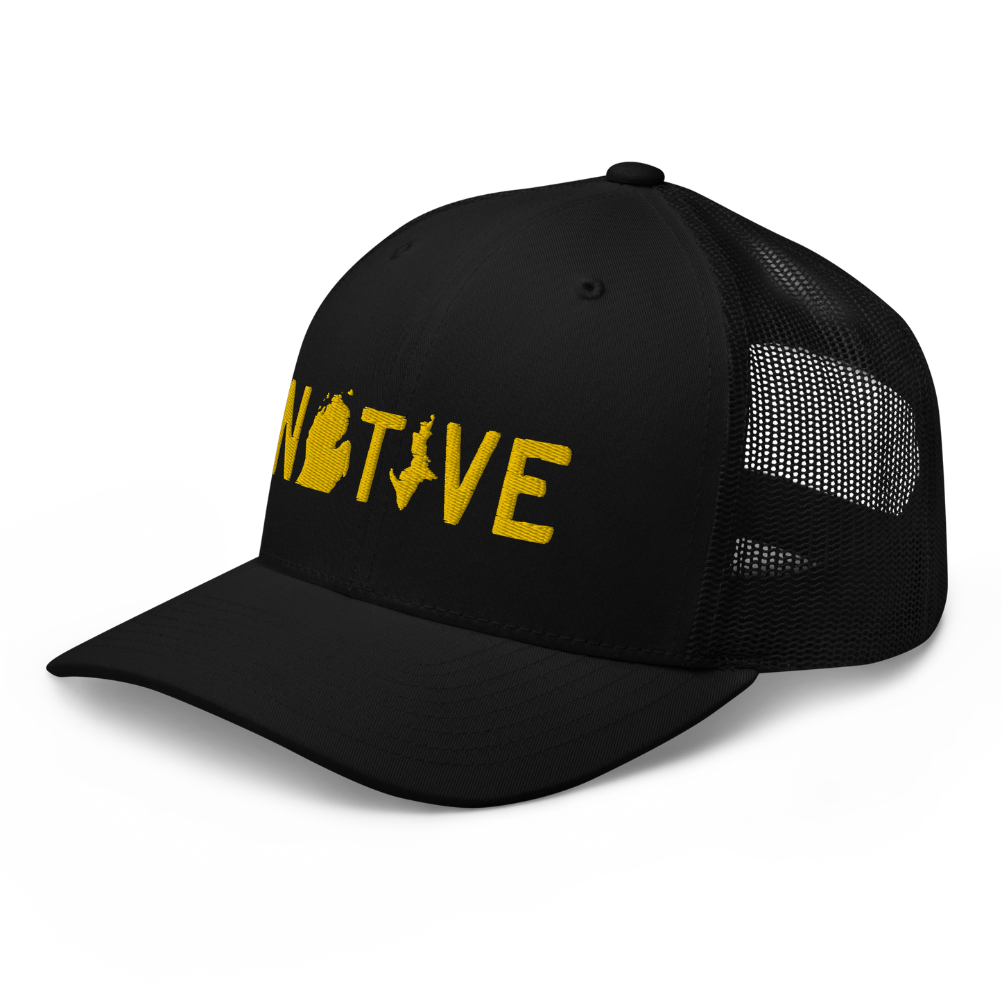 Michigan 'Native' Trucker Hat (Licence Plate Font) | Gold Embroidery