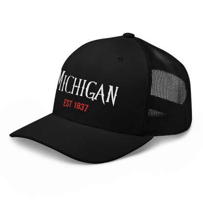 'Michigan EST 1837' Trucker Hat | Spooky Teen Drama Parody