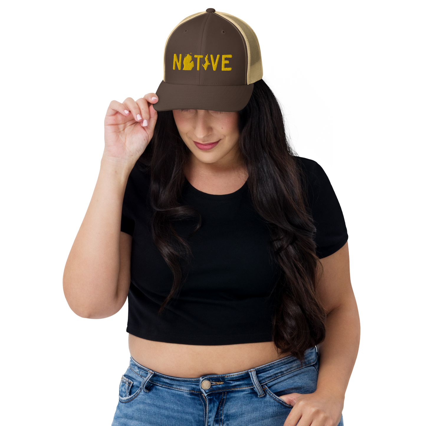 Michigan 'Native' Trucker Hat (Licence Plate Font) | Gold Embroidery