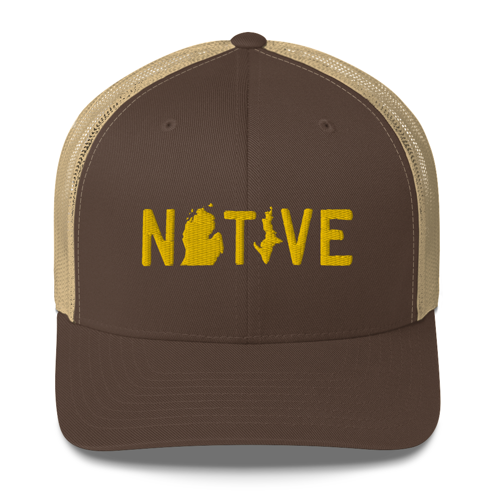 Michigan 'Native' Trucker Hat (Licence Plate Font) | Gold Embroidery