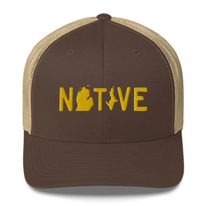 Michigan 'Native' Trucker Hat (Licence Plate Font) | Gold Embroidery