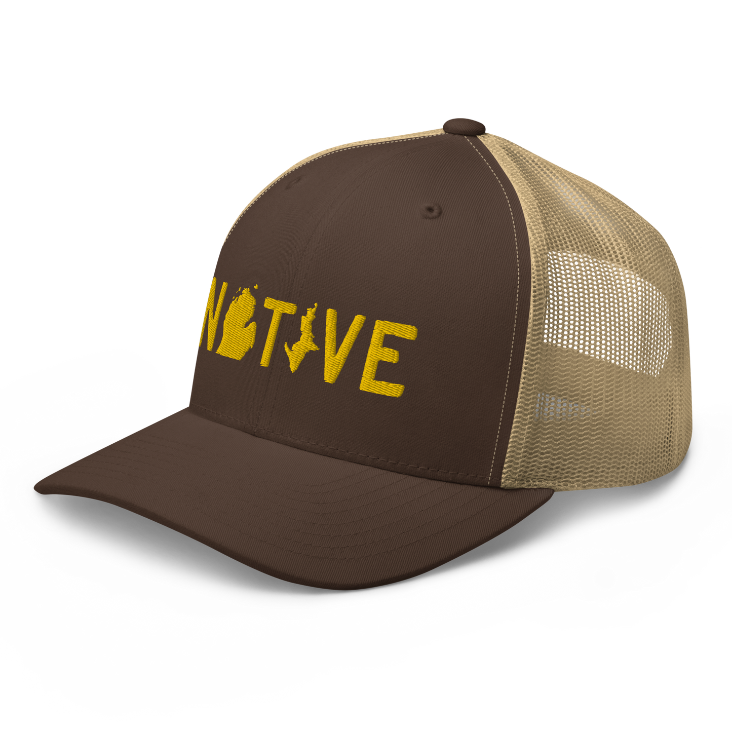 Michigan 'Native' Trucker Hat (Licence Plate Font) | Gold Embroidery