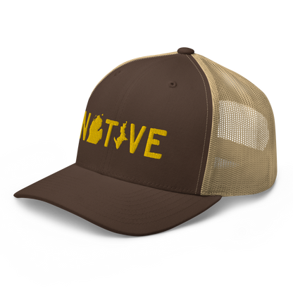 Michigan 'Native' Trucker Hat (Licence Plate Font) | Gold Embroidery