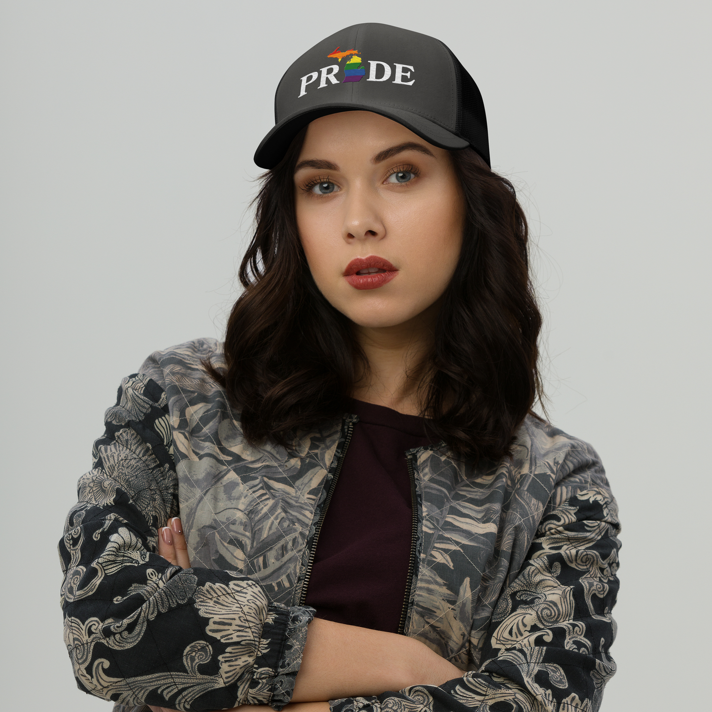 Michigan 'Pride' Trucker Hat (Rainbow Pride Outline)