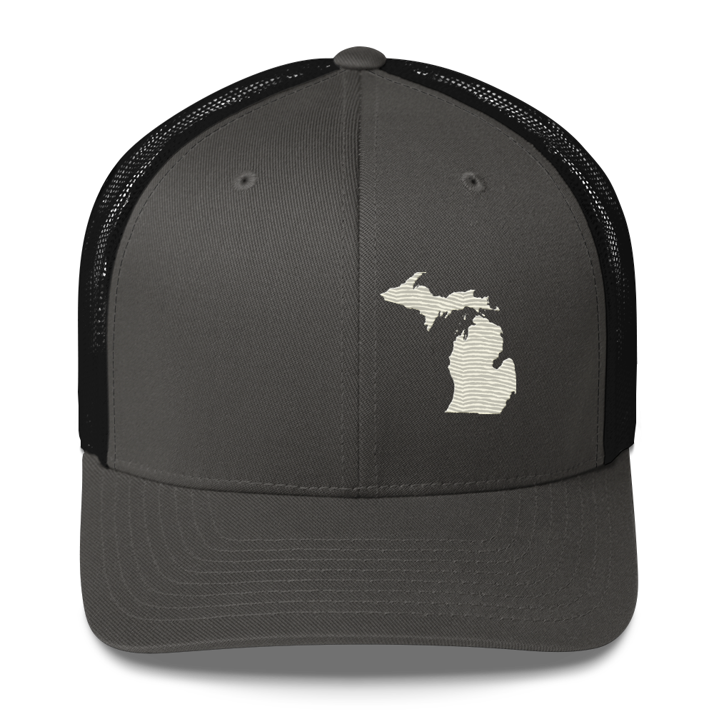 Michigan Trucker Hat | Ivory White Outline