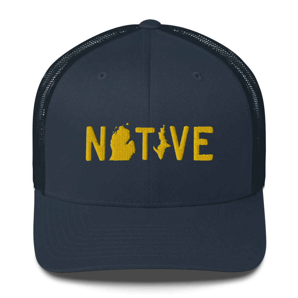 Michigan 'Native' Trucker Hat (Licence Plate Font) | Gold Embroidery