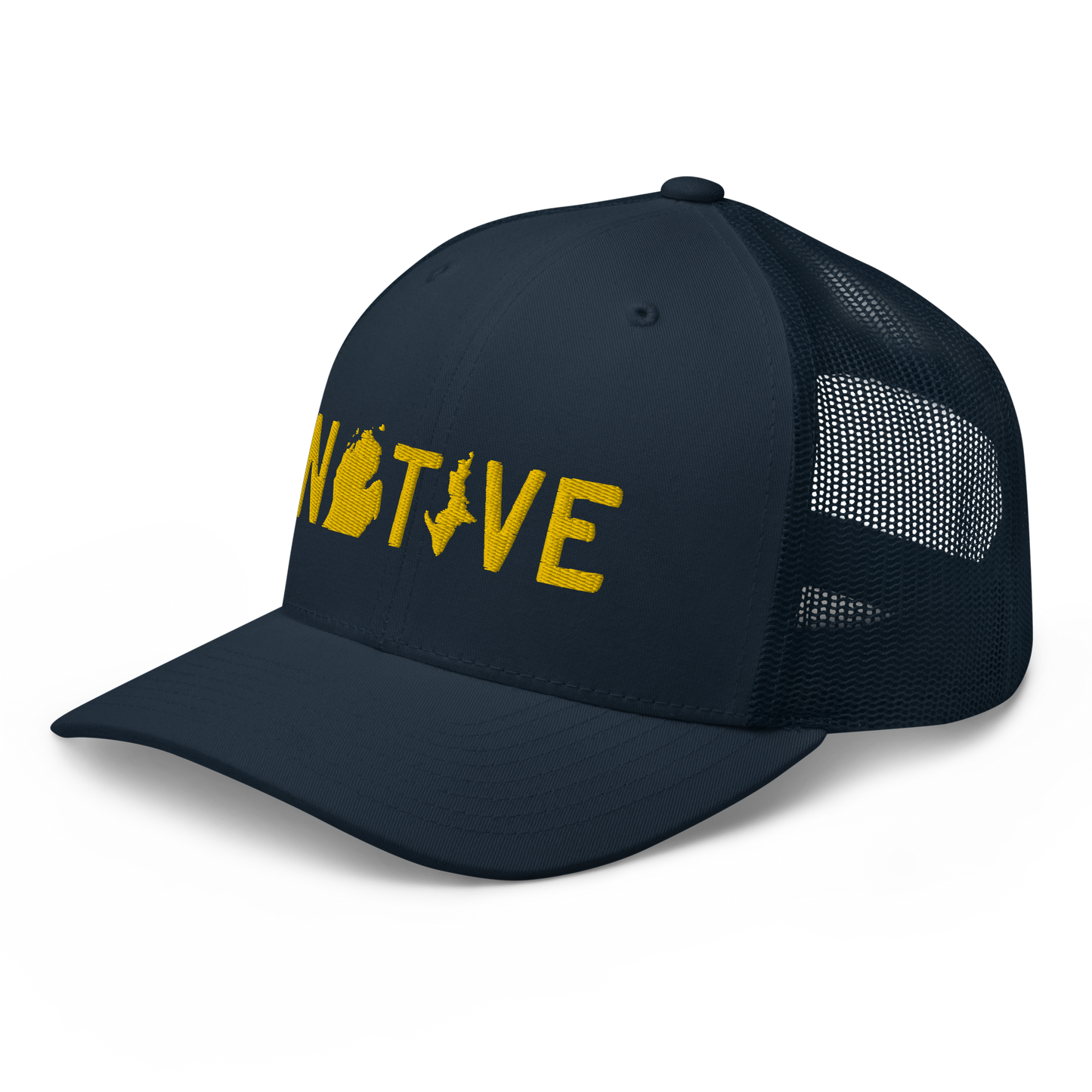 Michigan 'Native' Trucker Hat (Licence Plate Font) | Gold Embroidery