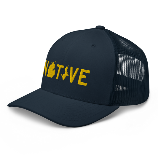 Michigan 'Native' Trucker Hat (Licence Plate Font) | Gold Embroidery