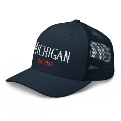 'Michigan EST 1837' Trucker Hat | Spooky Teen Drama Parody