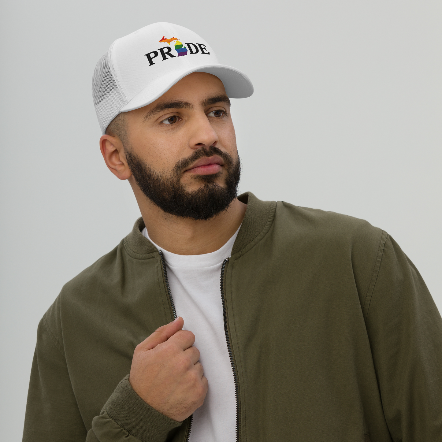 Michigan 'Pride' Trucker Hat (Rainbow Pride Outline)