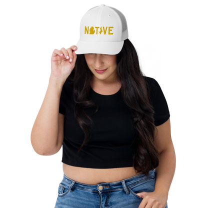 Michigan 'Native' Trucker Hat (Licence Plate Font) | Gold Embroidery