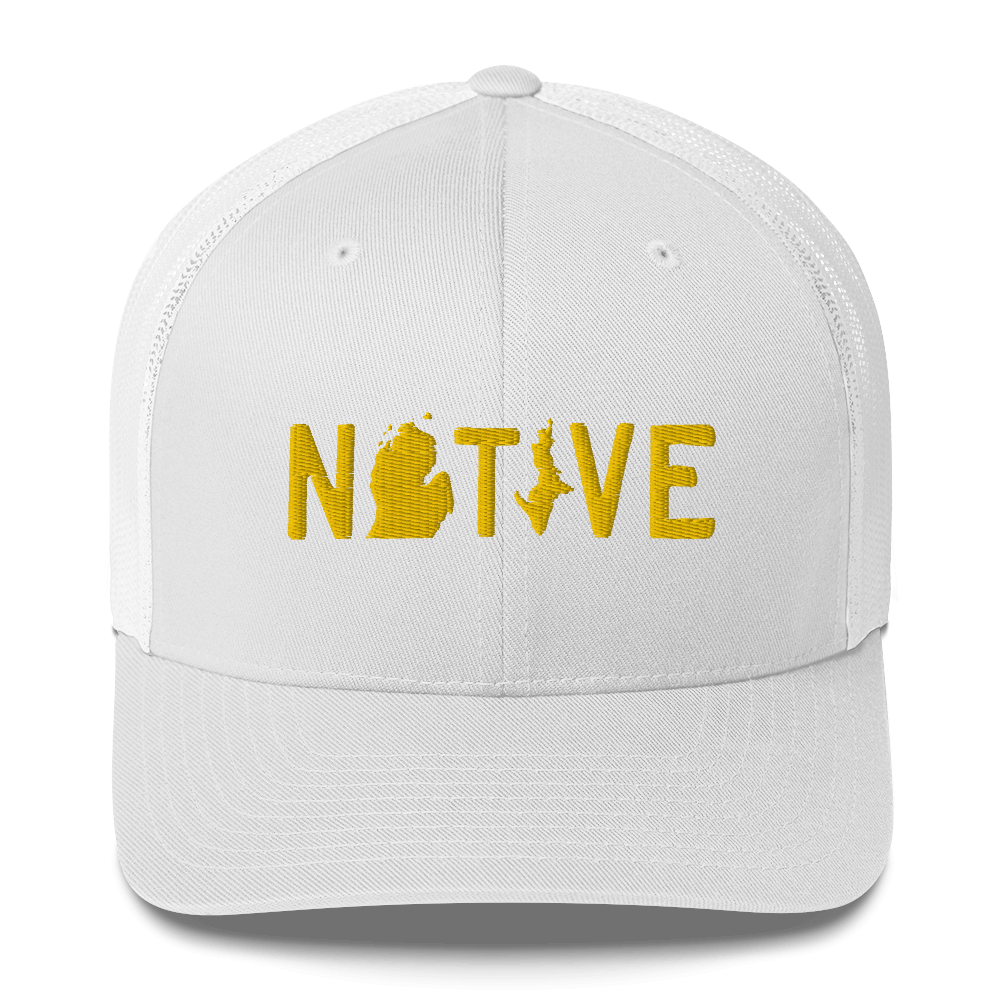 Michigan 'Native' Trucker Hat (Licence Plate Font) | Gold Embroidery