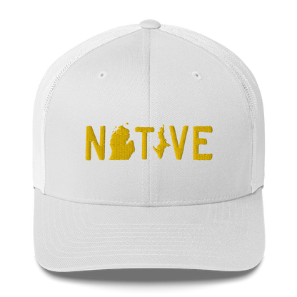 Michigan 'Native' Trucker Hat (Licence Plate Font) | Gold Embroidery