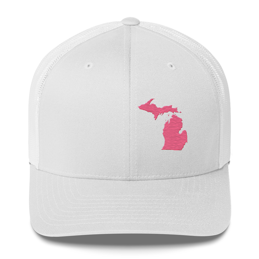 Michigan Trucker Hat | Rhodochrosite Pink Outline