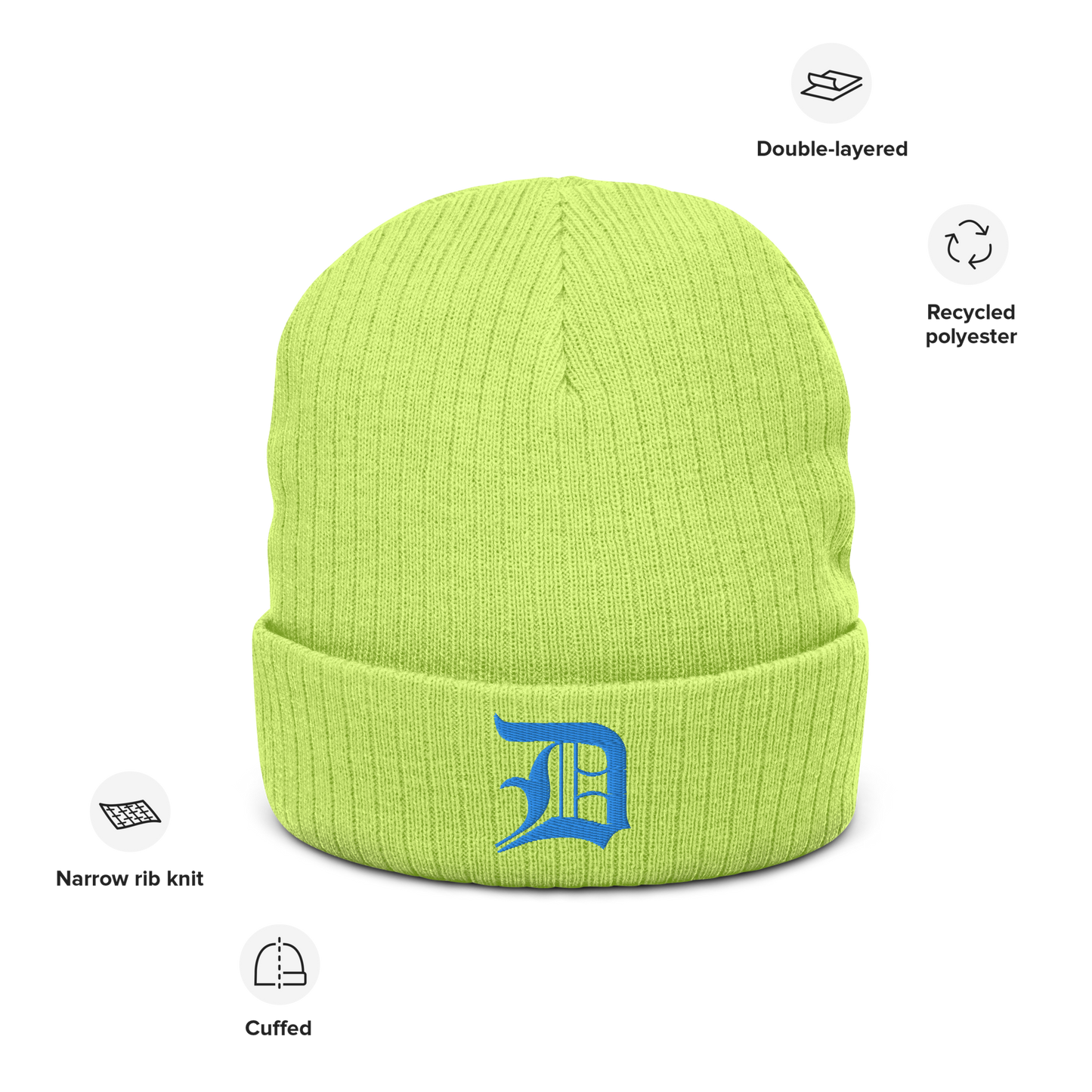 Detroit 'Old English D' Ribbed Beanie (Azure)