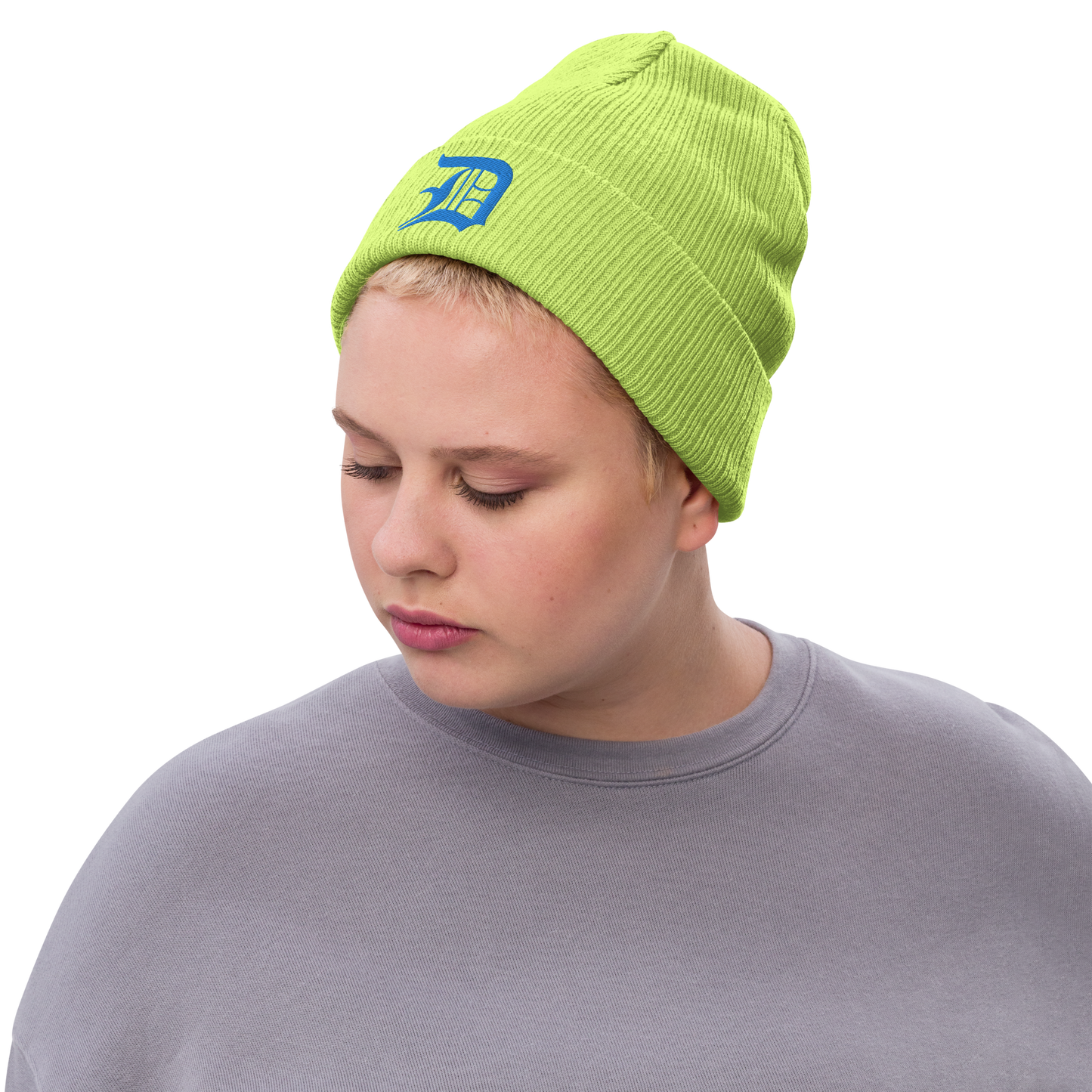 Detroit 'Old English D' Ribbed Beanie (Azure)