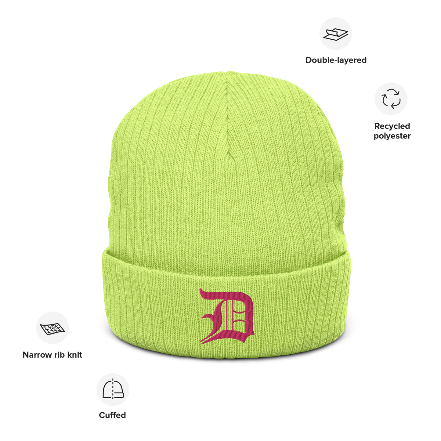 Detroit 'Old English D' Ribbed Beanie (Pink)