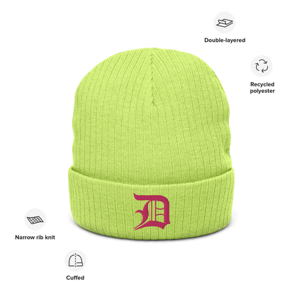 Detroit 'Old English D' Ribbed Beanie (Pink)