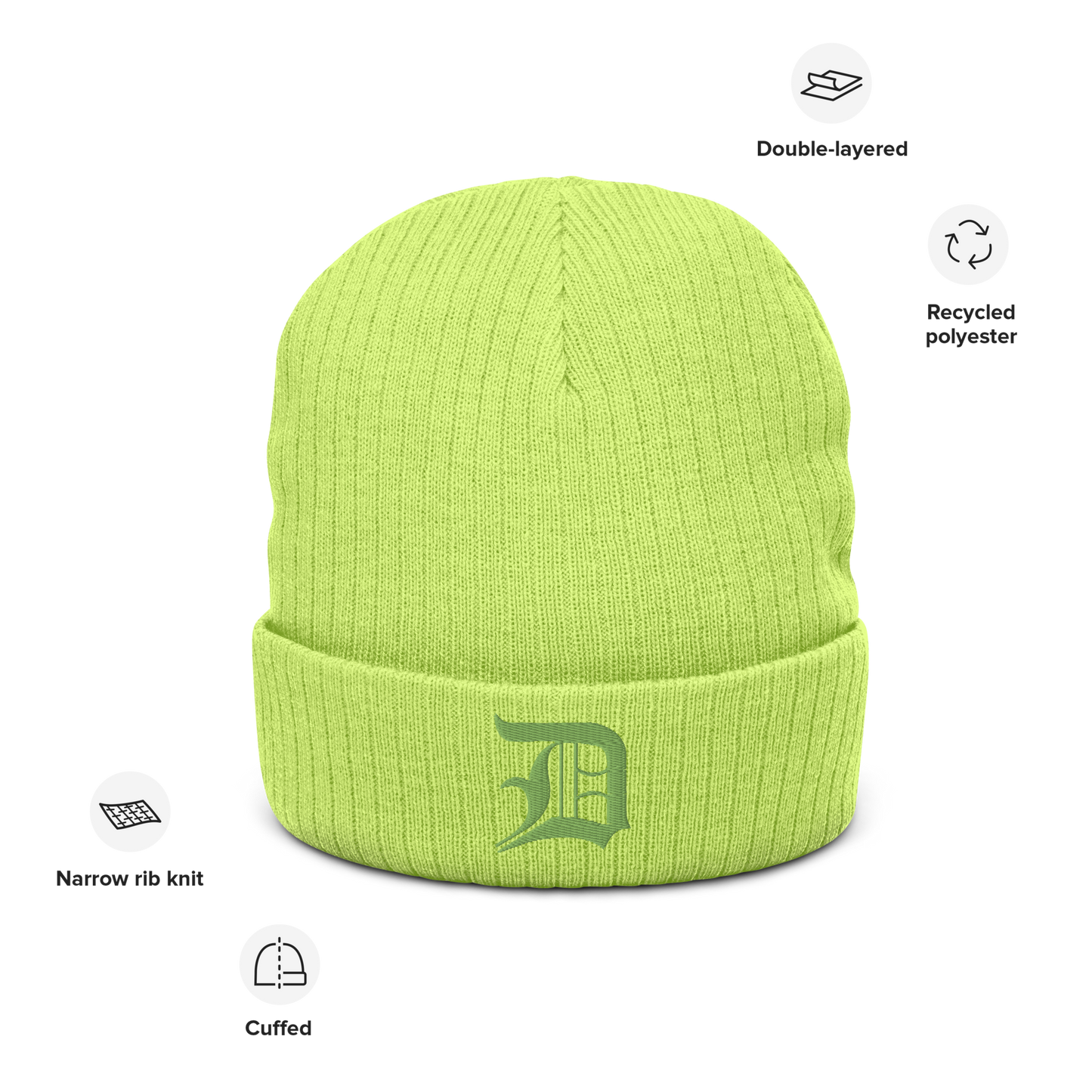 Detroit 'Old English D' Ribbed Beanie (Green)